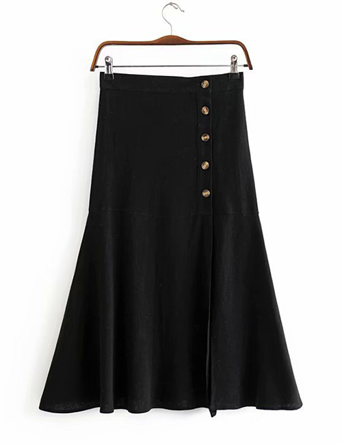 Fashion Black Side-breasted A-line Skirt