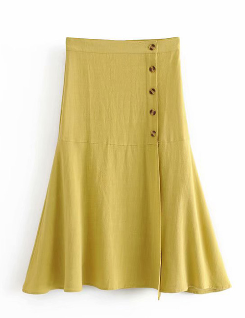 Fashion Yellow Side-breasted A-line Skirt