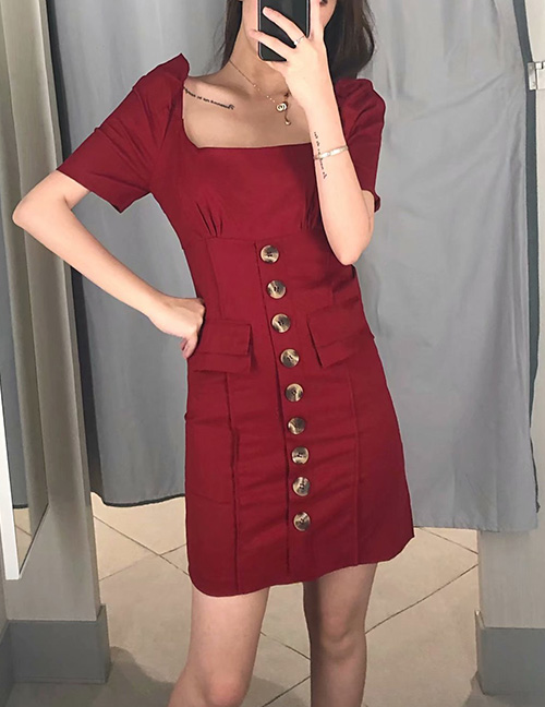 Fashion Red Single Breasted Dress