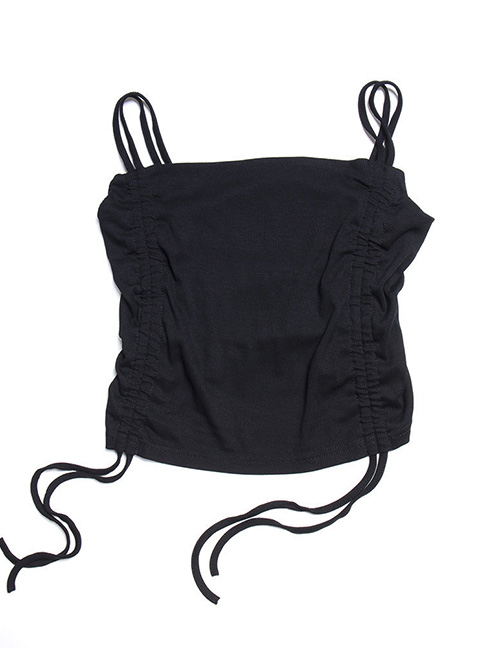 Fashion Black Square Collar Double Belt Halter Tops Ice Silk Tube Top Vest
