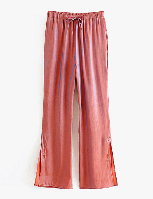Fashion Coral Red Flash Buttoned Straight Leg Pants