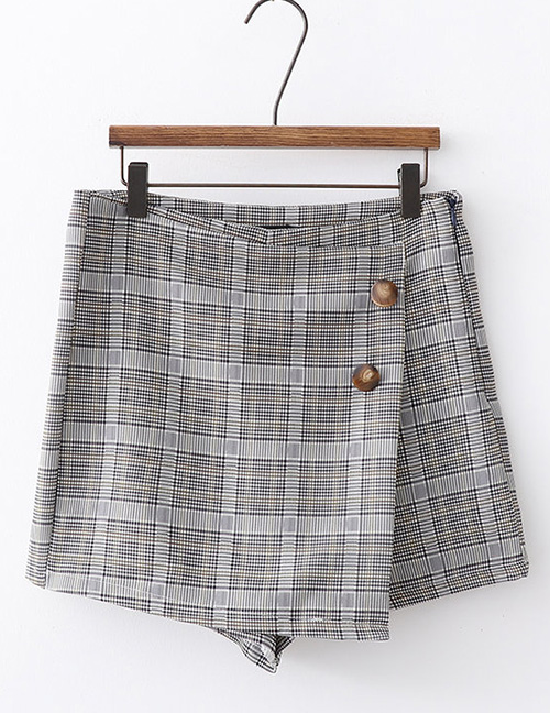 Fashion Gray Plaid Printed Irregular Short Skirt
