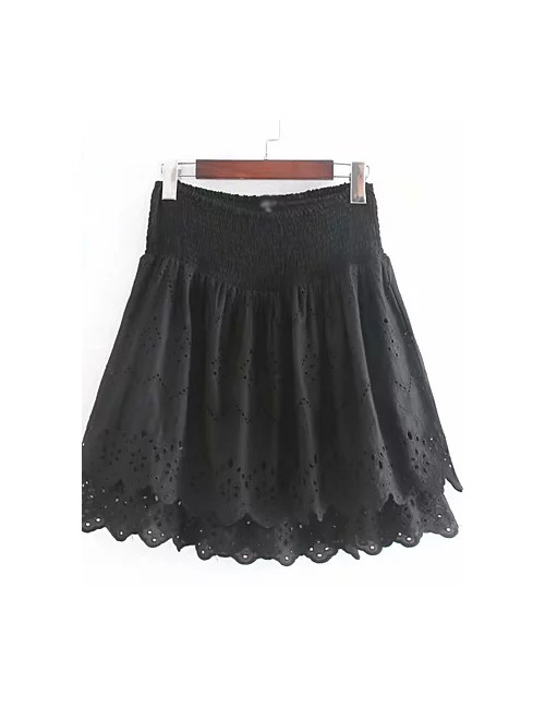 Fashion Black Openwork Embroidered Skirt