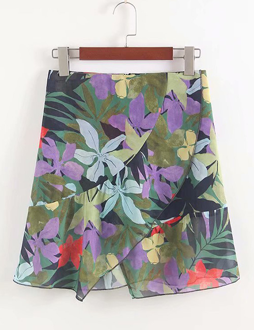 Fashion Green Flower Print Skirt