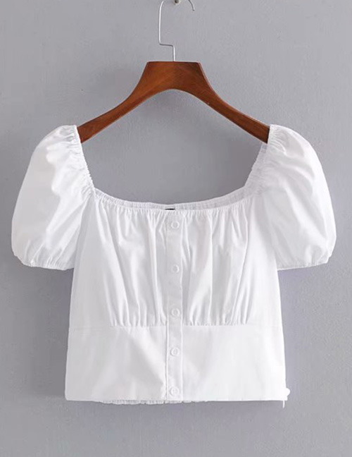 Fashion White Single-breasted Square Collar Short Shirt