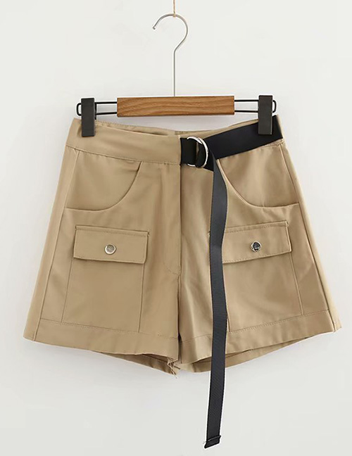 Fashion Khaki Double Pocket Tooling Stitching Shorts
