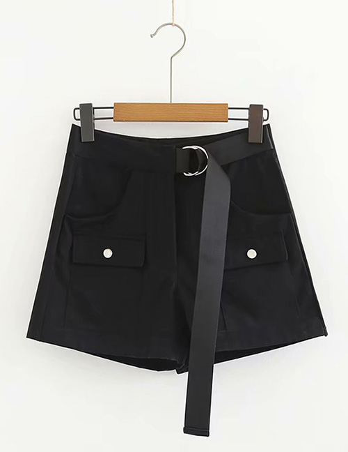 Fashion Black Double Pocket Tooling Stitching Shorts