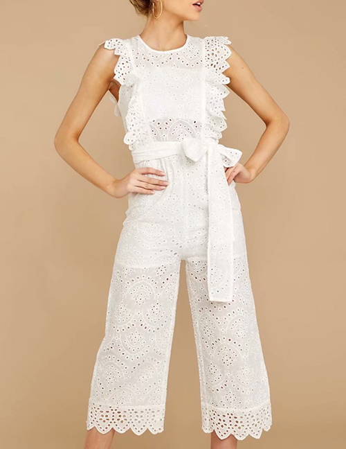 Fashion White Cotton Embroidered Jumpsuit