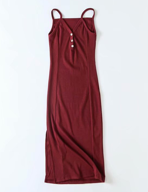Fashion Red Wine Side Slit Sling Bag Hip Dress