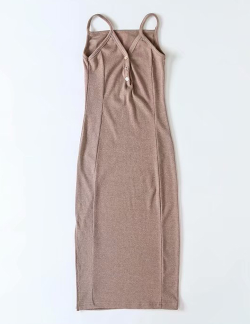 Fashion Coffee Brown Side Slit Sling Bag Hip Dress