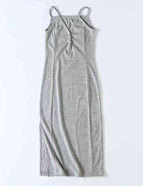 Fashion Light Grey Side Slit Sling Bag Hip Dress