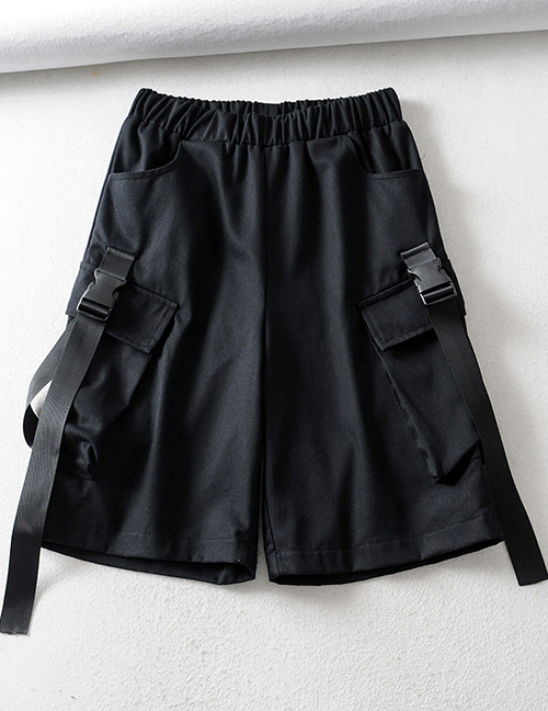 Fashion Black Five-point Tie Stitching Tooling Shorts