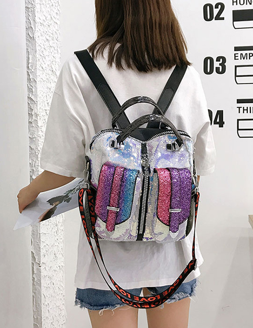 Fashion White Sequined Contrast Double Belt Shoulder Bag