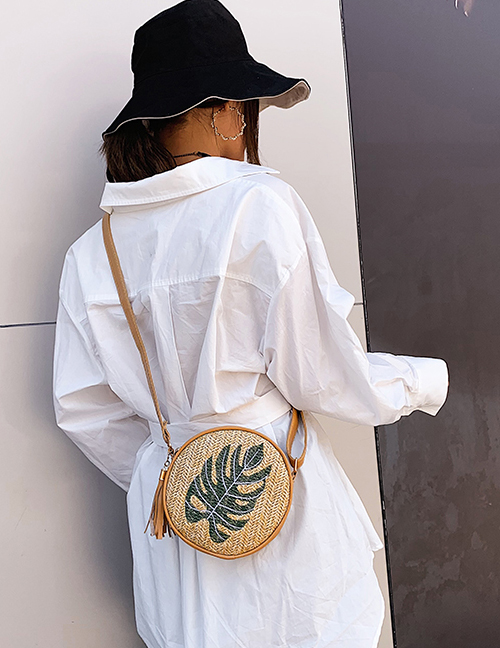 Fashion Yellow Leaves Straw Embroidered Shoulder Bag