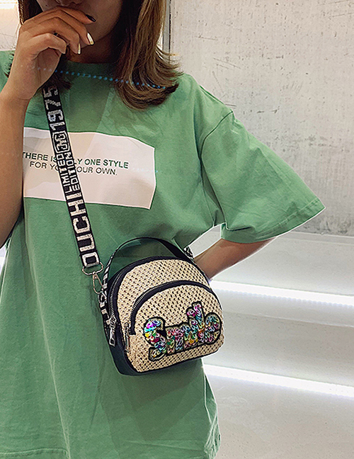 Fashion Smile White Cross-stitched Embroidered Letter Sequin Shoulder Bag