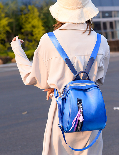 Fashion Blue Soft Leather Backpack