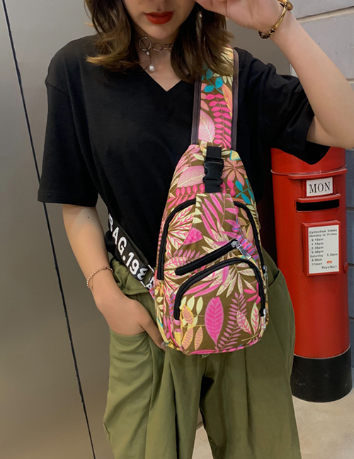 Fashion Pink Leaf Print Shoulder Crossbody Bag