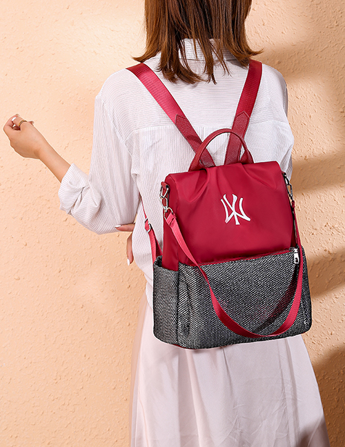 Fashion Red Oxford Cloth Contrast Embroidered Backpack
