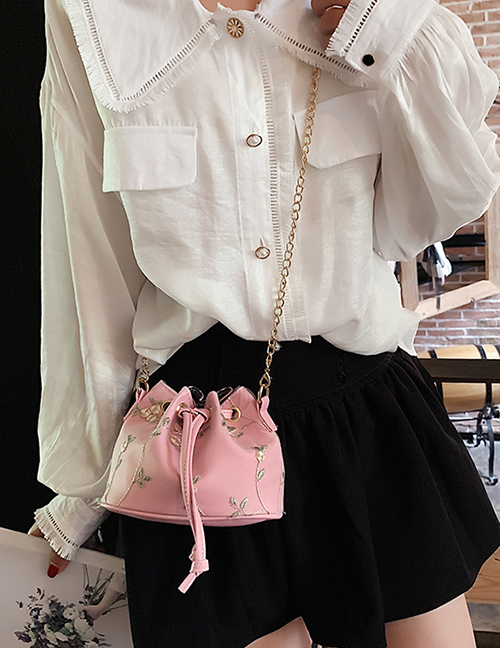 Fashion Pink Lace Embroidered Drawstring Shoulder Messenger Bag