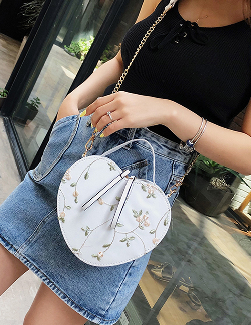 Fashion White Crossbody Chain Lace Embroidered Shoulder Tote