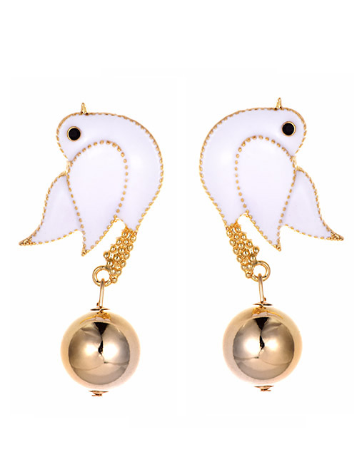 Fashion White Alloy Resin Bird Earrings