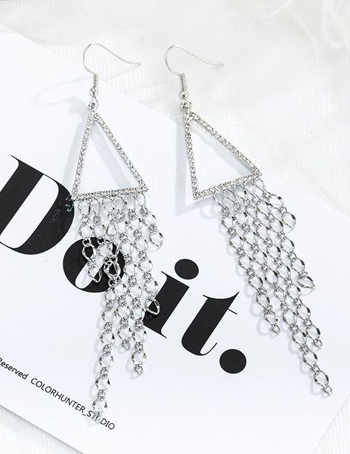 Fashion Silver Diamond Tassel Earrings