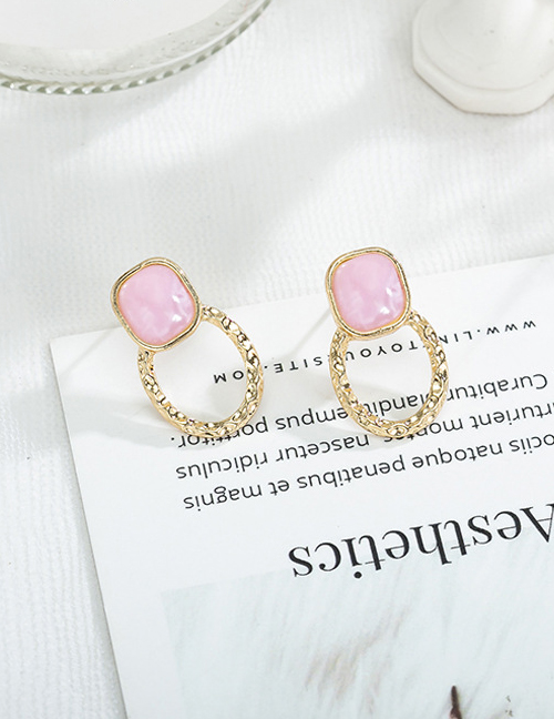 Fashion Pink Square Resin Stitching Earrings