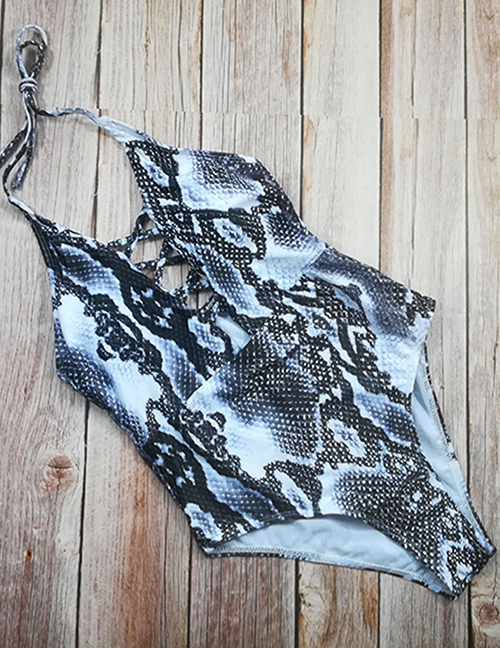 Fashion Snake Skin Dark Printed One-piece Swimsuit