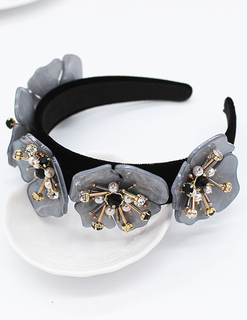 Fashion Black Acrylic Large Flower And Diamond Headband