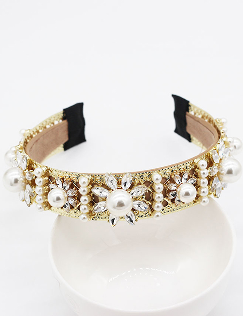 Fashion Gold Pearl Flower Geometric Headband