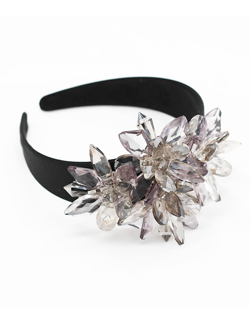 Fashion Gray Transparent Crystal Large Flower Headband