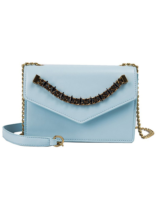 Fashion Blue Pu Alloy Envelope Shoulder Bag