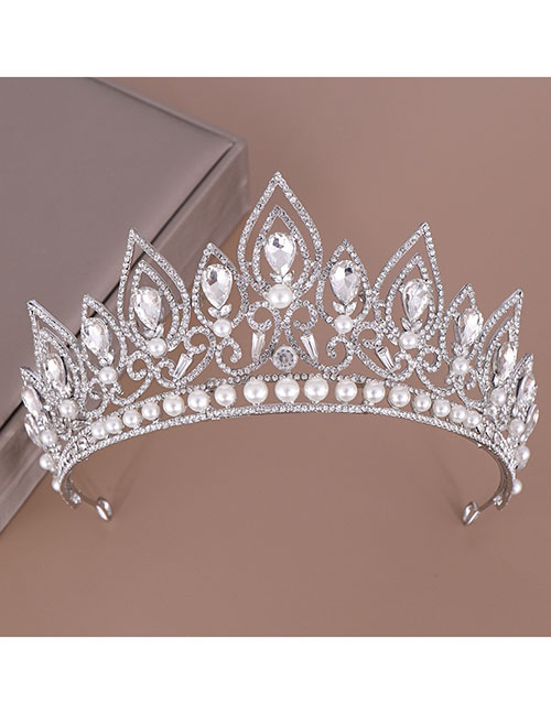 Fashion Silver Pearl Crown Crystal Headband