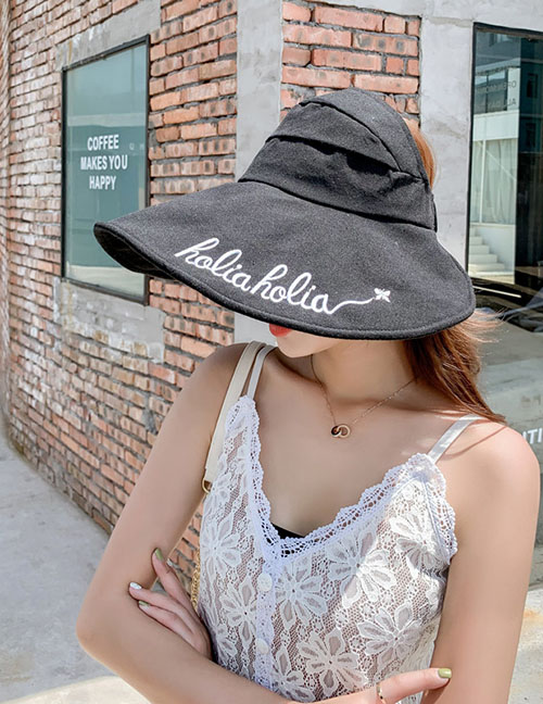 Fashion Black Embroidered Letter Top Hat