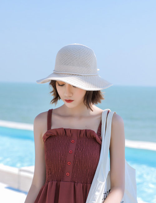 Fashion Creamy-white Folding Straw Hat