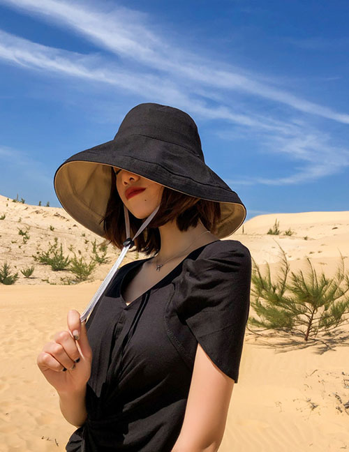 Fashion Black Beige Wide-brimmed Double-sided Sun Protection Cap