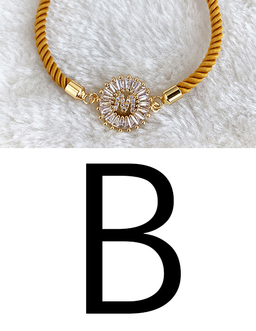 fashion yellow Copper Inlaid Zircon Rope Letter B Bracelet