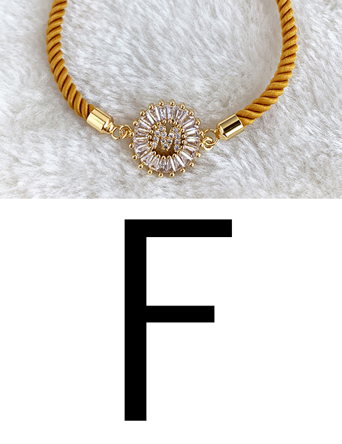 fashion yellow Copper Inlaid Zircon Rope Letter F Bracelet