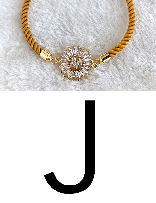 fashion yellow Copper Inlaid Zircon Rope Letter J Bracelet