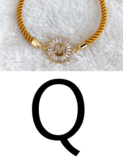 fashion yellow Copper Inlaid Zircon Rope Letter Q Bracelet
