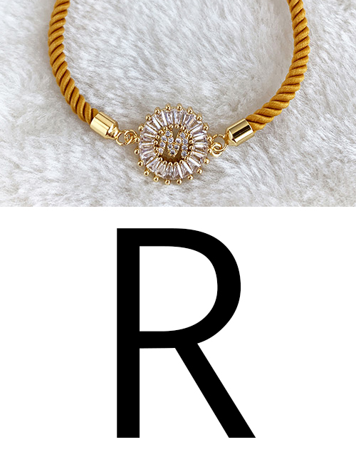 fashion yellow Copper Inlaid Zircon Rope Letter R Bracelet