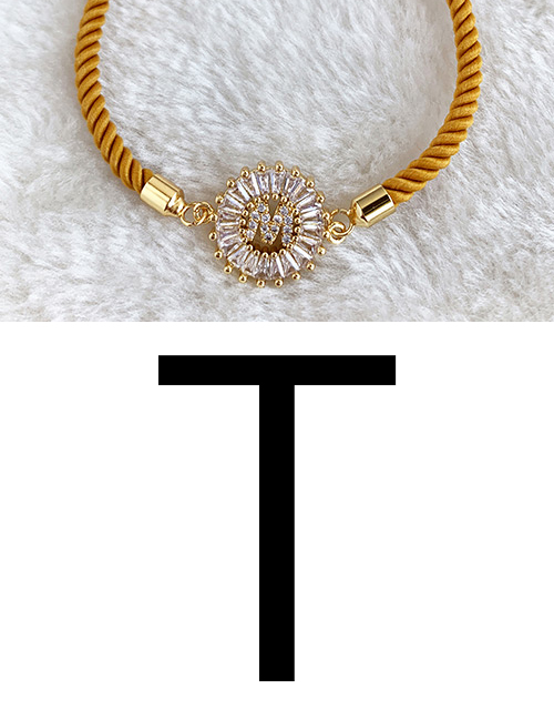 fashion yellow Copper Inlaid Zircon Rope Letter T Bracelet