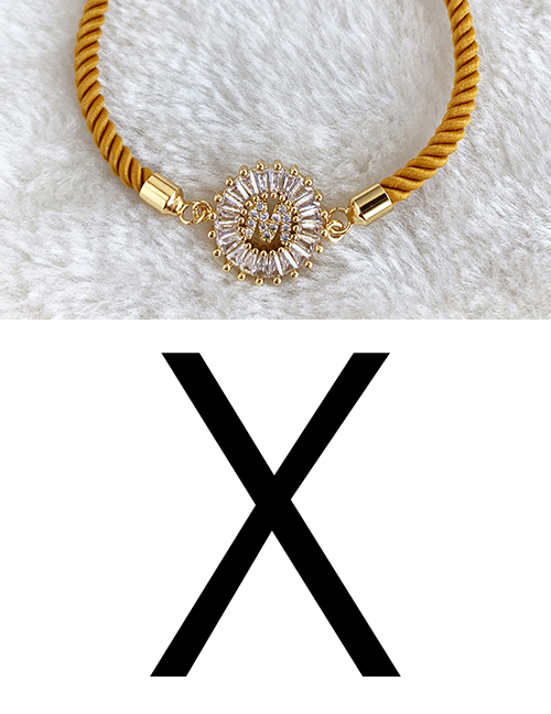 fashion yellow Copper Inlaid Zircon Rope Letter X Bracelet