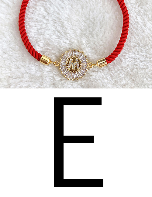 fashion red Copper Inlaid Zircon Rope Letter E Bracelet