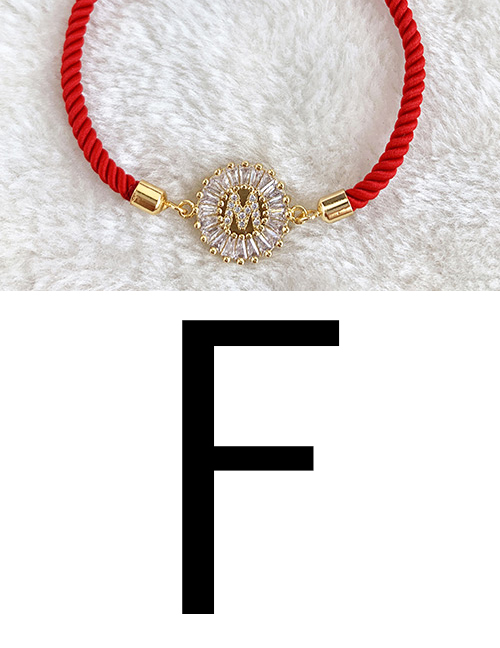 fashion red Copper Inlaid Zircon Rope Letter F Bracelet