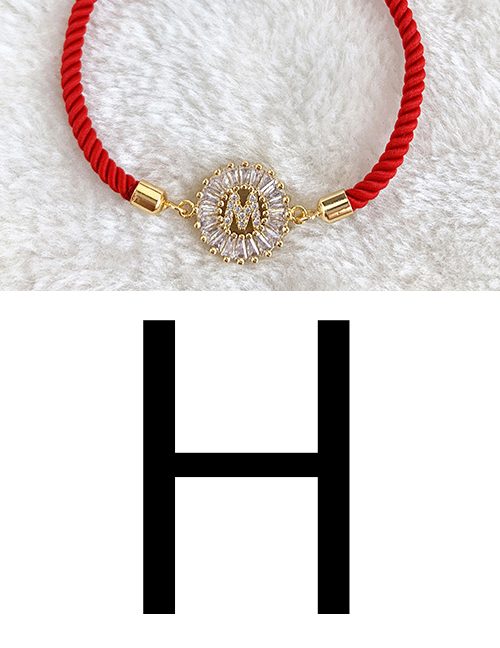 red Copper Inlaid Zircon Rope Letter H Bracelet