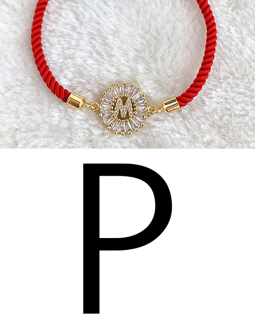 red Copper Inlaid Zircon Rope Letter P Bracelet