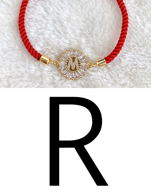 red Copper Inlaid Zircon Rope Letter R Bracelet