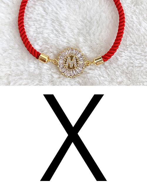 red Copper Inlaid Zircon Rope Letter X Bracelet