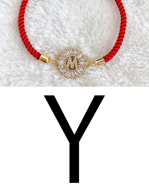 red Copper Inlaid Zircon Rope Letter Y Bracelet